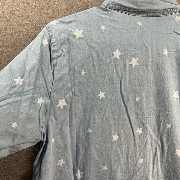 Denim & Co. Stretch Lyocell Star Print Short-Sleeve Shirtdress Light Wash Medium - Picture 11 of 11